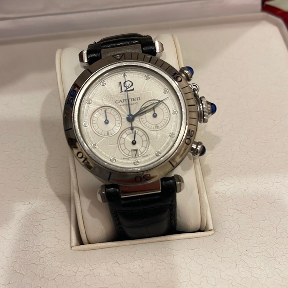 Cartier Pasha Automatic Chronograph 38 MM watch, leather band - Picture 1 of 13